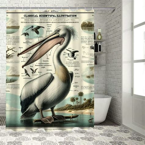 Lzatpd Vintage Yellow Shower Curtain Hand Sketch Style Pelican Bird