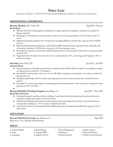 Fashion Buyer Resume Examples For 2025 Resume Worded