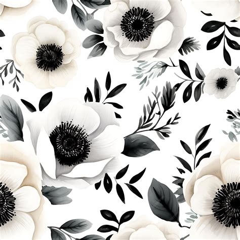 Premium Photo Black Watercolor Flowers Seamless Hd Pattern