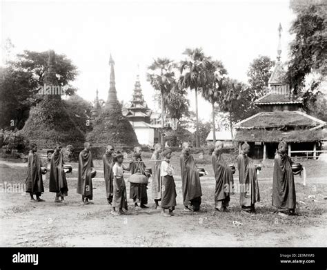 Late 19th Century Photograph Buddhist Monks Rangoon Burma Myanmar