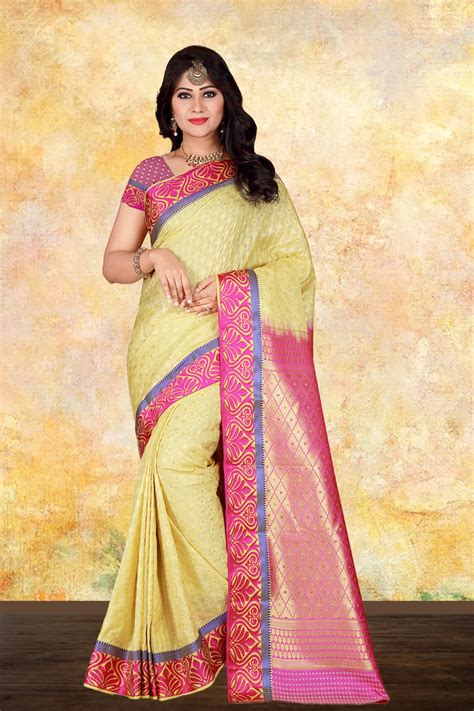 Woven Art Silk Saree In Cream Ucchal Fashion