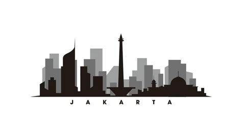 Jakarta skyline and landmarks silhouette vector | Silhouette vector ...