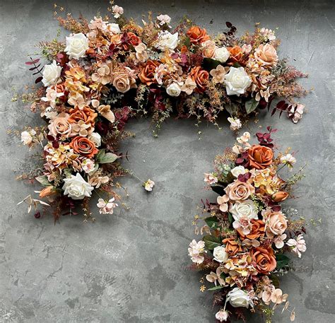 Fake Flowers Fall Wedding Archway Rust Beige Terracotta Corner Swag