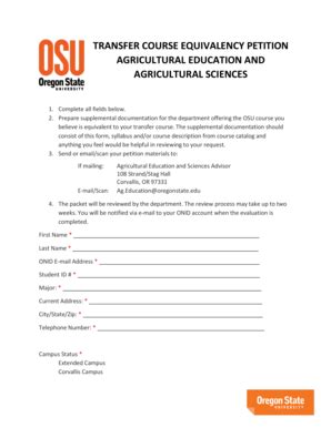 Fillable Online Transfer Course Equivalency Petition Agricultural Fax