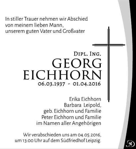 Traueranzeigen Von Georg Eichhorn Trauer Anzeigen De