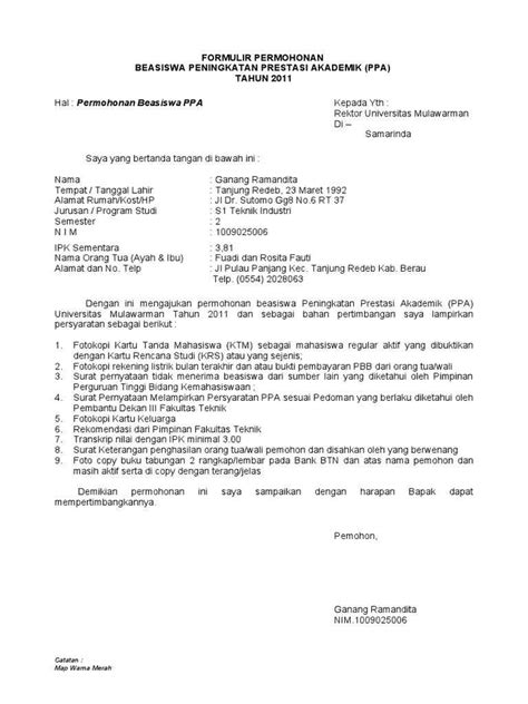 Detail Contoh Surat Permohonan Beasiswa Ppa Koleksi Nomer