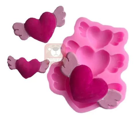 Molde Silicona X3 Corazon C Alas Fondant Porcelana Belgrano