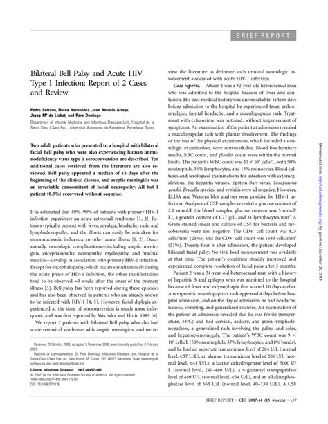 Pdf Bilateral Bell Palsy And Acute Hiv Type 1 Infection Report Of 2