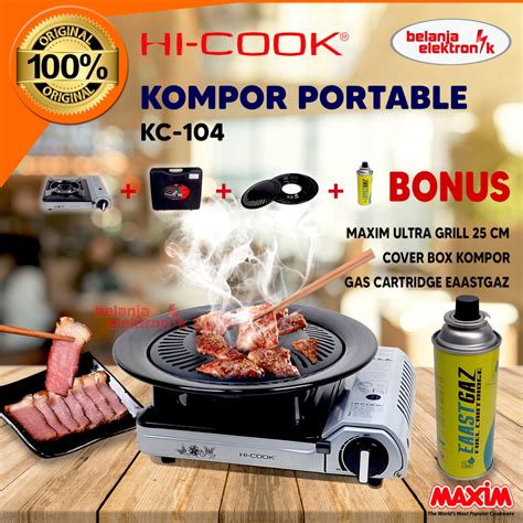 KOMPOR PORTABLE HI COOK KC 104 BONUS MAXIM ULTRA GRILL DAN GAS 235 Gr