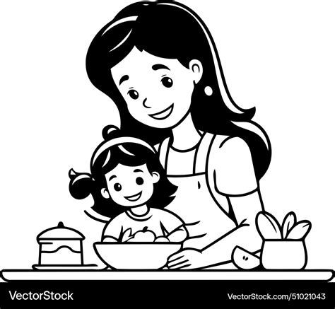 Mother And Daughter Cooking Together In Kitchen Vector Image