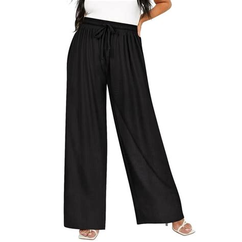 Tiyomi Womens Plus Size Wide Leg Pants 3x Black Elastic High Waisted