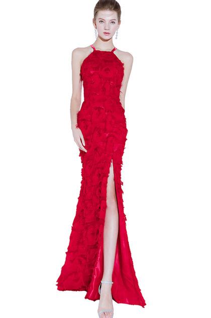 Edressit Sexy Halter Red High Slit Evening Party Dress