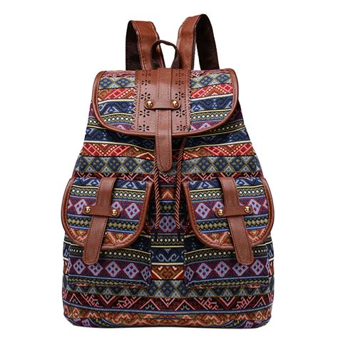 Mochila Vintage De Lona Bordada Para Mujer Bolso Grandado