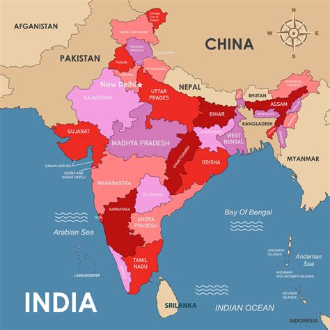 Mapa De India Con Nombre De Pa S Detallado Vector En Vecteezy