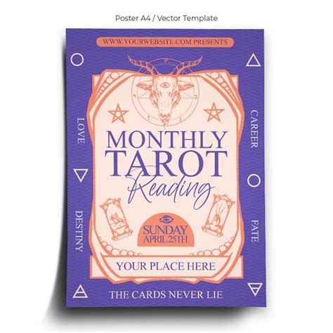 Plantilla de póster de lectura de tarot mensual Vector Premium