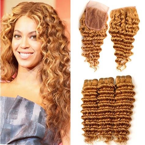 Deep Wave Pure 27 Honey Blonde Human Hair Bundles With Closure Strawberry Blonde Brazilian Human