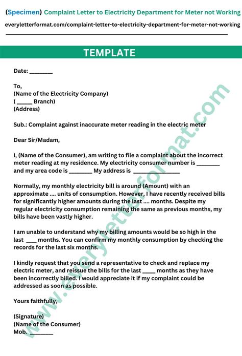 Complaint Letter To Electricity Department For Meter Not Working