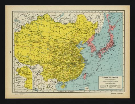 Vintage Map China Japan From 1944 Original 69804 Hot Sex Picture