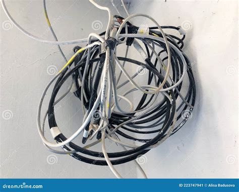 Chaotic Messy Tangled Electrical Wires In The House Stock Image