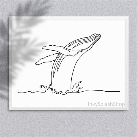 Whale Art Printable Humpback Whale Breaching Single Line Etsy