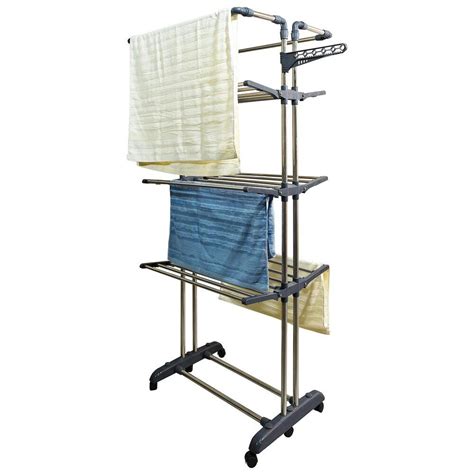 Movable Rack Silver Stainless Steel King Jumbo Cloth Drying Stand