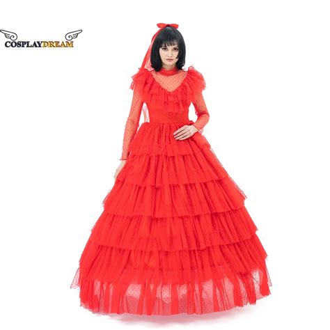 Beetlejuice Lydia Deetz Gothic Red Wedding Style Dress Cosplay Costume