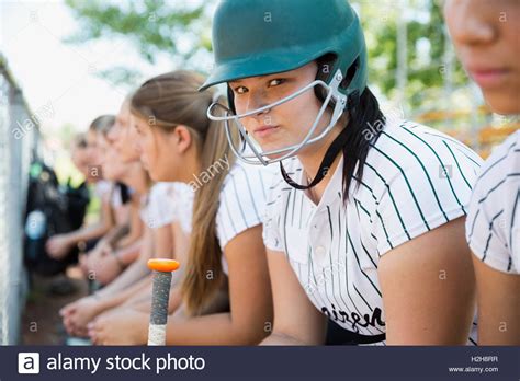 Portrait Confident Middle School Girl Softball Player Wearing Batting