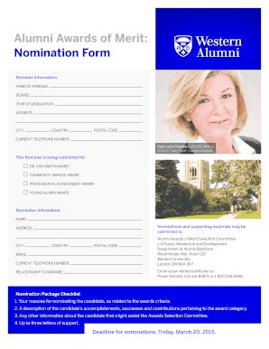 Fillable Online Alumni Westernu Alumni Awards Of Merit Nomination