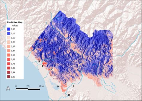 predictive map derived  model   locations mentioned