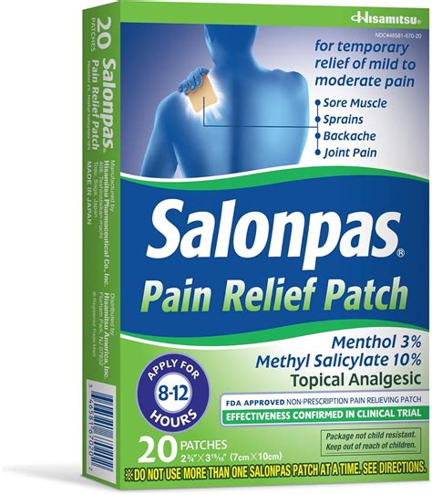 Amazon Salonpas Parche Para Aliviar El Dolor Mentol Y Salicilato