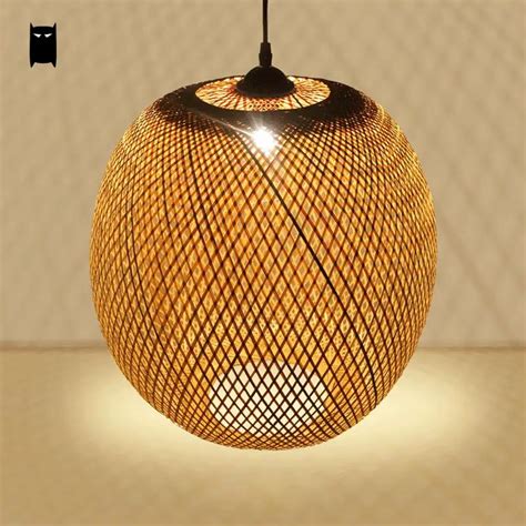 Bamboo Wicker Rattan Round Lantern Pendant Light Fixture Asian Japanese