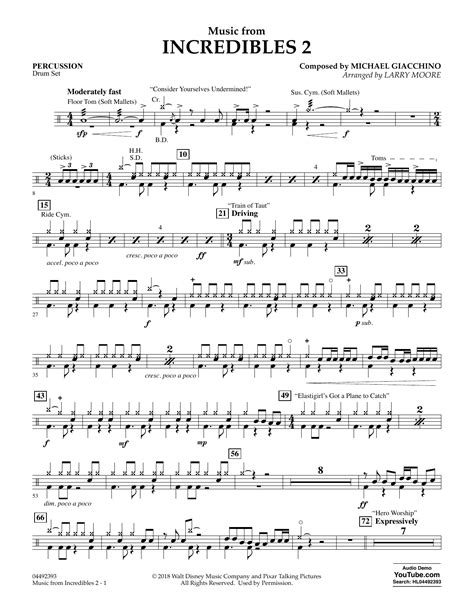 Music From Incredibles 2 Arr Larry Moore Percussion By Michael Giacchino Sheet Music For