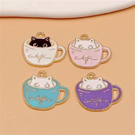 10 St Cke Kawaii Tasse Katze Charme F R Schmuck Machen Emaille Animel