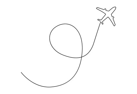 Continuous One Line Drawing Of Airplane Line Path Vector Icon Of