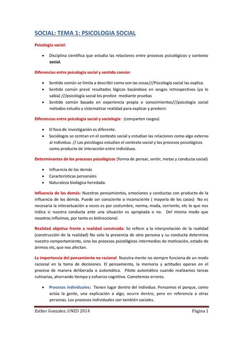 Resumen Psicologc 3ada Social SOCIAL TEMA 1 PSICOLOGIA SOCIAL