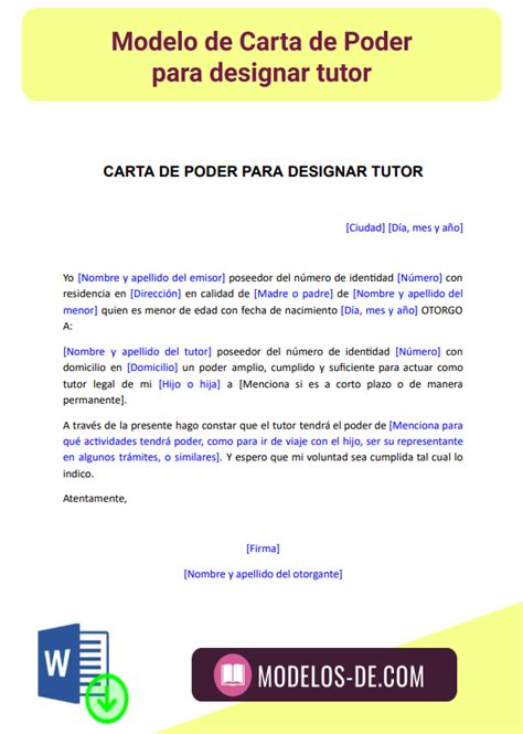 Carta De Poder Para Designar Un Tutor En Word Gratis