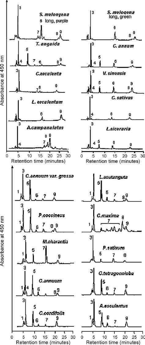 Hplc Profile Of Carotenoids Isolated From Selected Vegetables Peaks