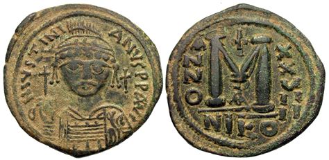 Byzantine Empire Justinian I Æ Follis Nicomedia Mint Byzantine Coins