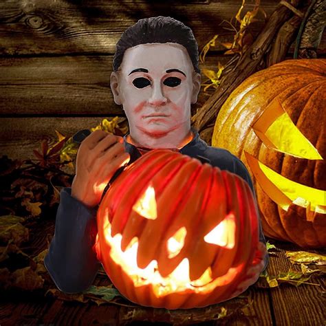 5.1inch Light Up Michael Myers Statue, Michael Myers With Pumpkin LED