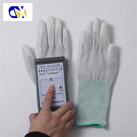 Long Esd Carbon Fiber Pu Coated Palm Safety Work Gloves For Industry