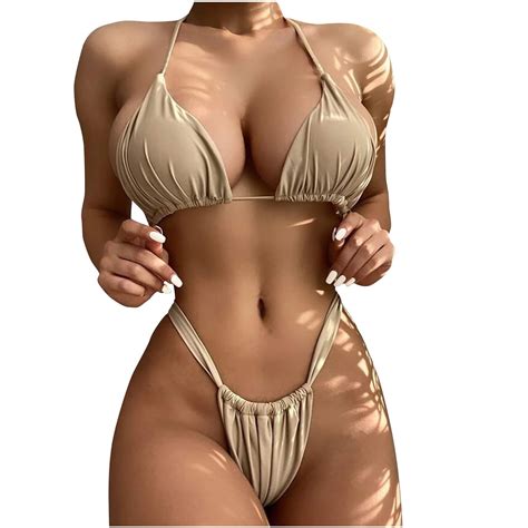 Enjoytime Solid Color Bikini Set For Women Tie Side Triangle String