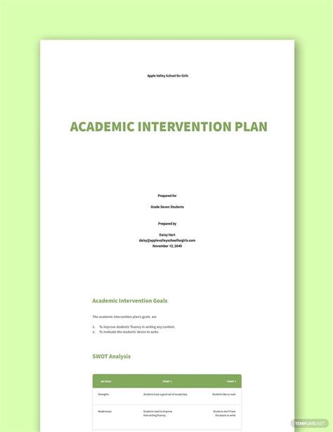 student academic intervention plan template google docs word apple