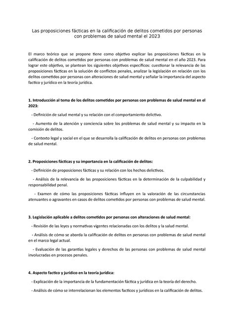 Las Proposiciones Fácticas En La Calificación De Delitos Cometidos Por Personas Con Problemas De