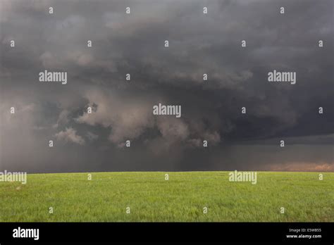 A Tornado Warned Supercell Thunderstorm Rolls Across The Plains Of