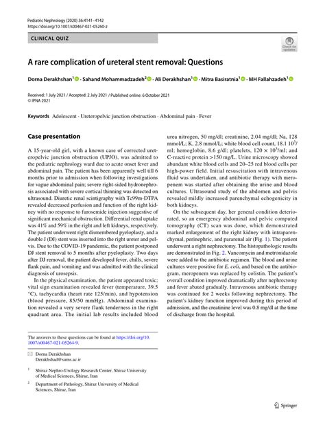 (PDF) A rare complication of ureteral stent removal: Questions