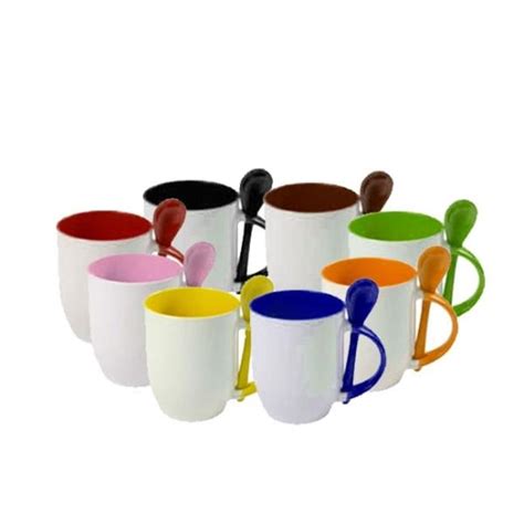 Colorful Ceramic Mugs With Spoons For Sublimation