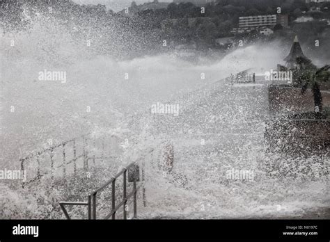 UK Weather Storm Babet Brings Huge Waves Crashing Into Teignmouth