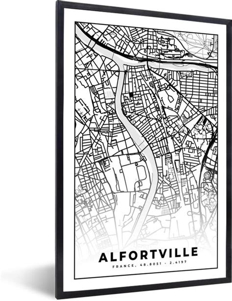 Posters Zwart Wit Stadskaart Frankrijk Kaart Plattegrond