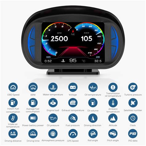 Carro Head Up Display Relógio velocímetro GPS medidor de inclinação