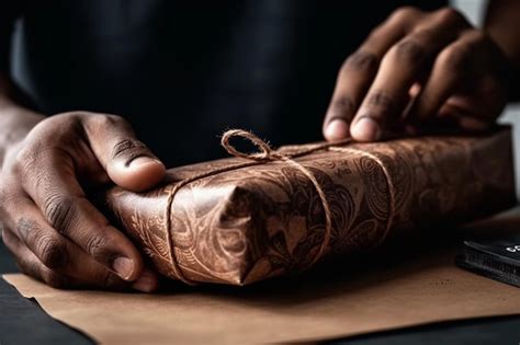 Premium Ai Image A Man Is Holding A Brown Envelope With A Ring On It